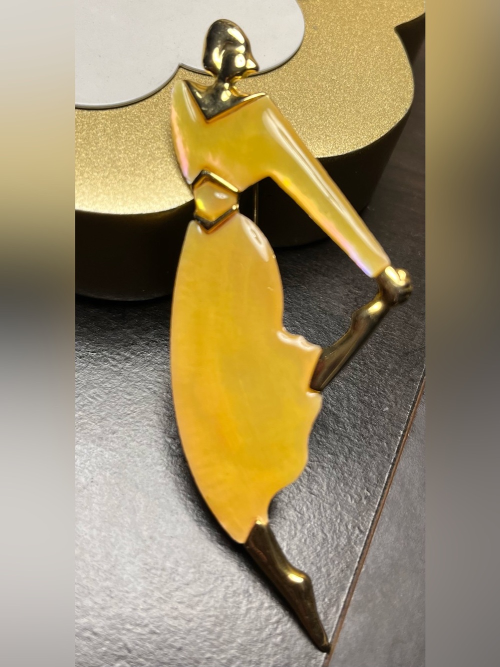 Park Lane Dancing Lady Brooch Yellow Pearlized Enamel, Art Deco Style